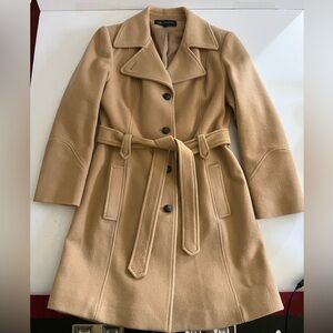 Anne Klein Camel Wool Blend Belted Coat Jacket M Longline Minimalist Trench